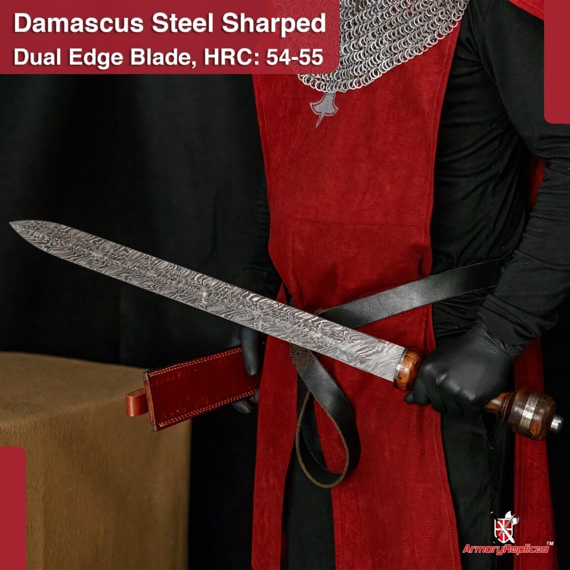 Armory Replicas™ Hand-Forged Damascus Roman Gladius Sword with Leather Sheath – Collector & Reenactment Ready