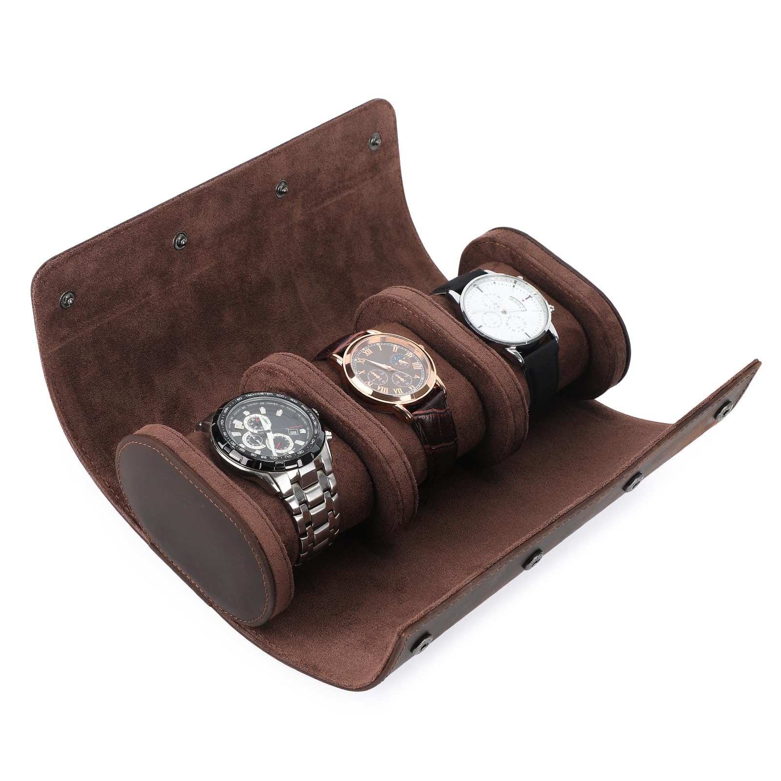 VINBAGGE Caja de Reloj, Estuche Enrollable de 3 Piezas Cuero,Estuche de Reloj Estuche de Reloj de Viaje Organizador Protector para Relojes de Pulsera