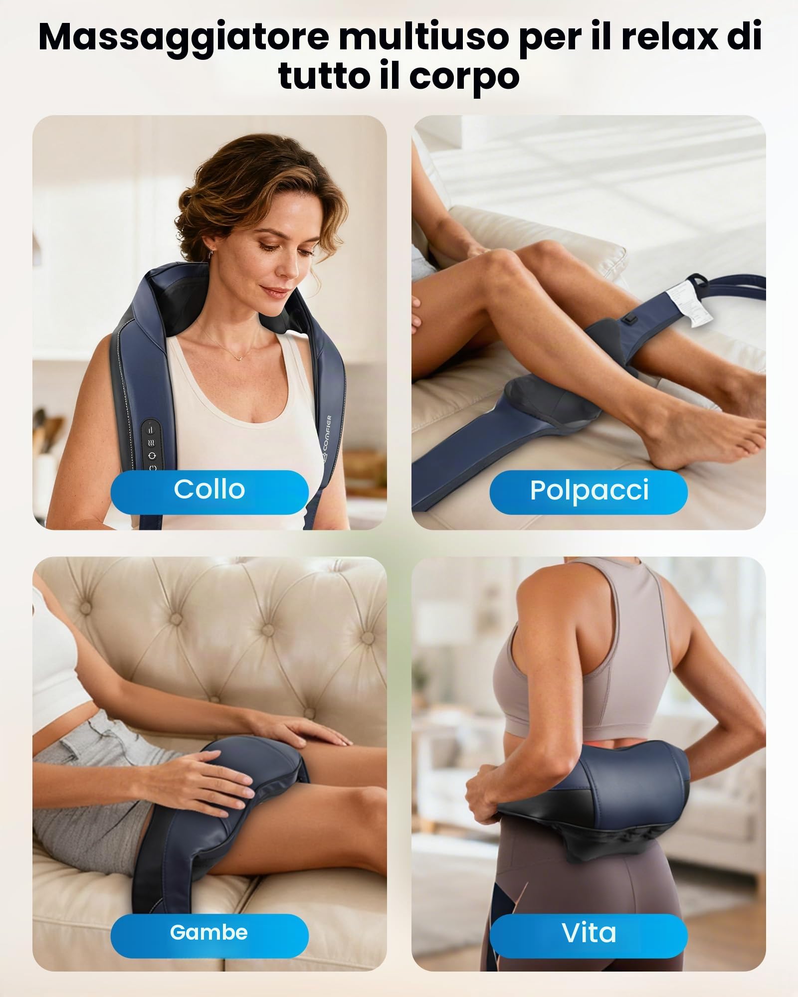 COMFIER Massaggiatore Cervicale Shiatsu con Funzione Riscaldante, Massaggiatore Schiena e Collo Senza Fili, Riscaldamento al Grafene, Cuscino Massaggiante 4D con Funzione Impastamento, Regalo Donna