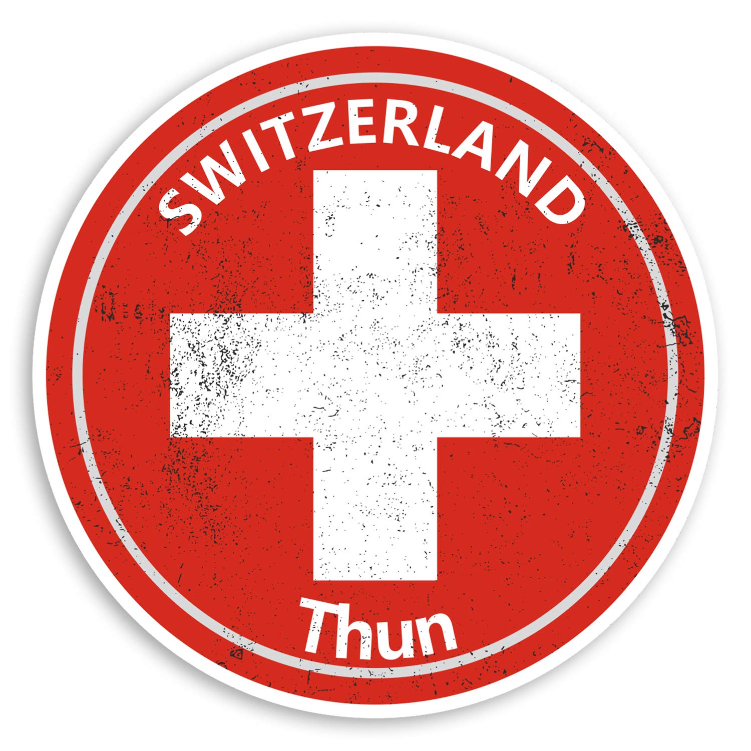 Destination Vinyl Ltd Multi 2 X 10Cm Thun Switzerland Vinyl Stickers - Swiss Flag Luggage Sticker #21007 (10Cm Wide)