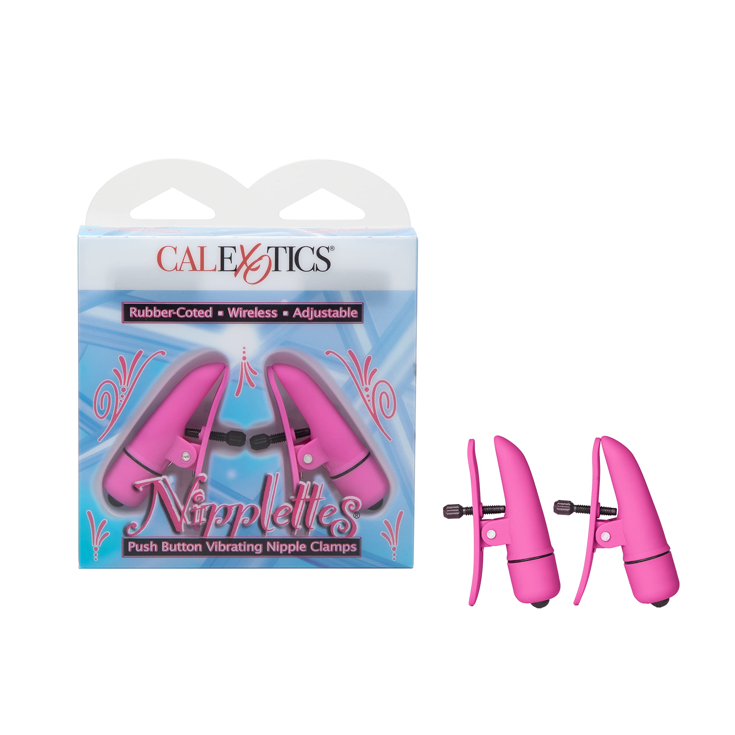 CalExotics Nipplettes Waterproof Push Button Vibrating Nipple Clamps - Pink