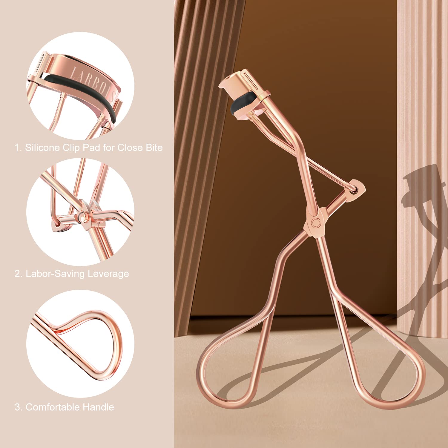 Larbois Eyelash Curler for Women - Lash Curler with 5 Refill Pads and Satin Bag for Naturally Curled Eyelahes in Seconds (Rose Gold) : Beauty & Personal Care