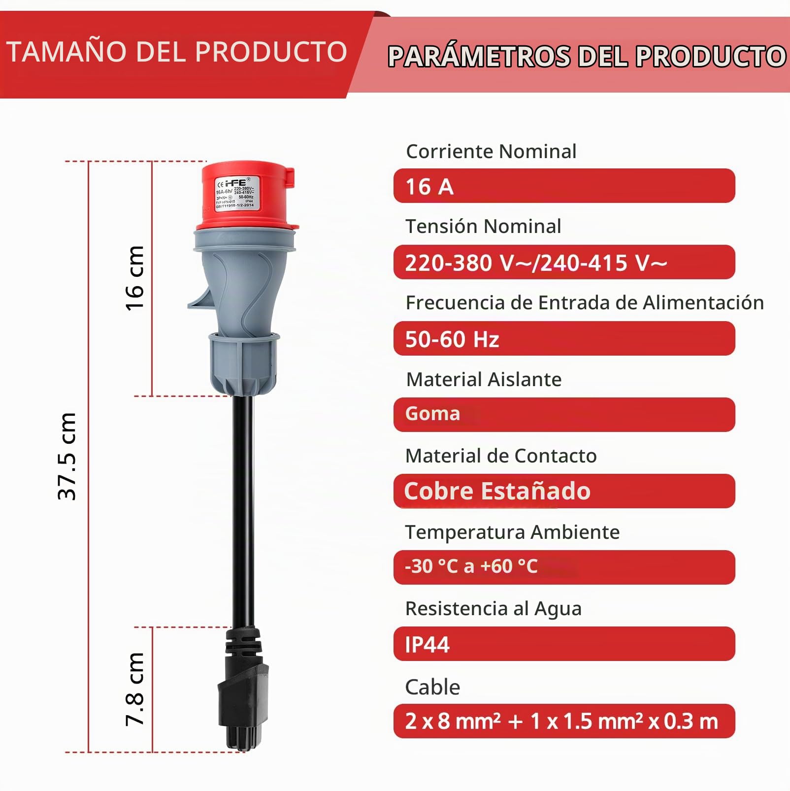 Adaptador CEE Compatible con Adaptador Tesla de 5 Pines y 16 A