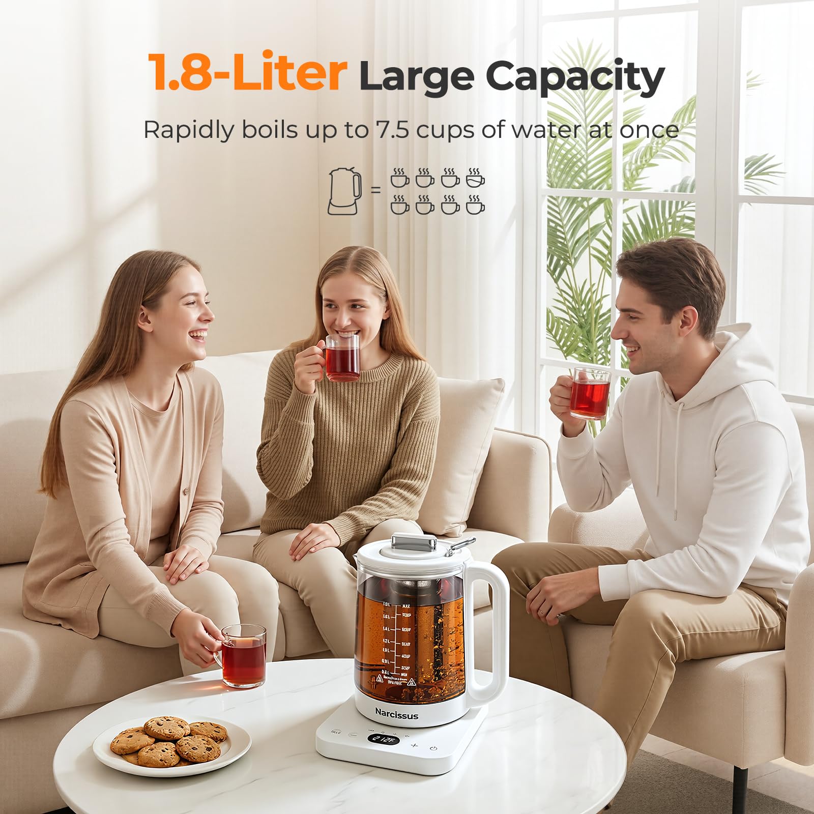 The Narcissus Electric Kettle offers precise temperature control and a large capacity for brewing.