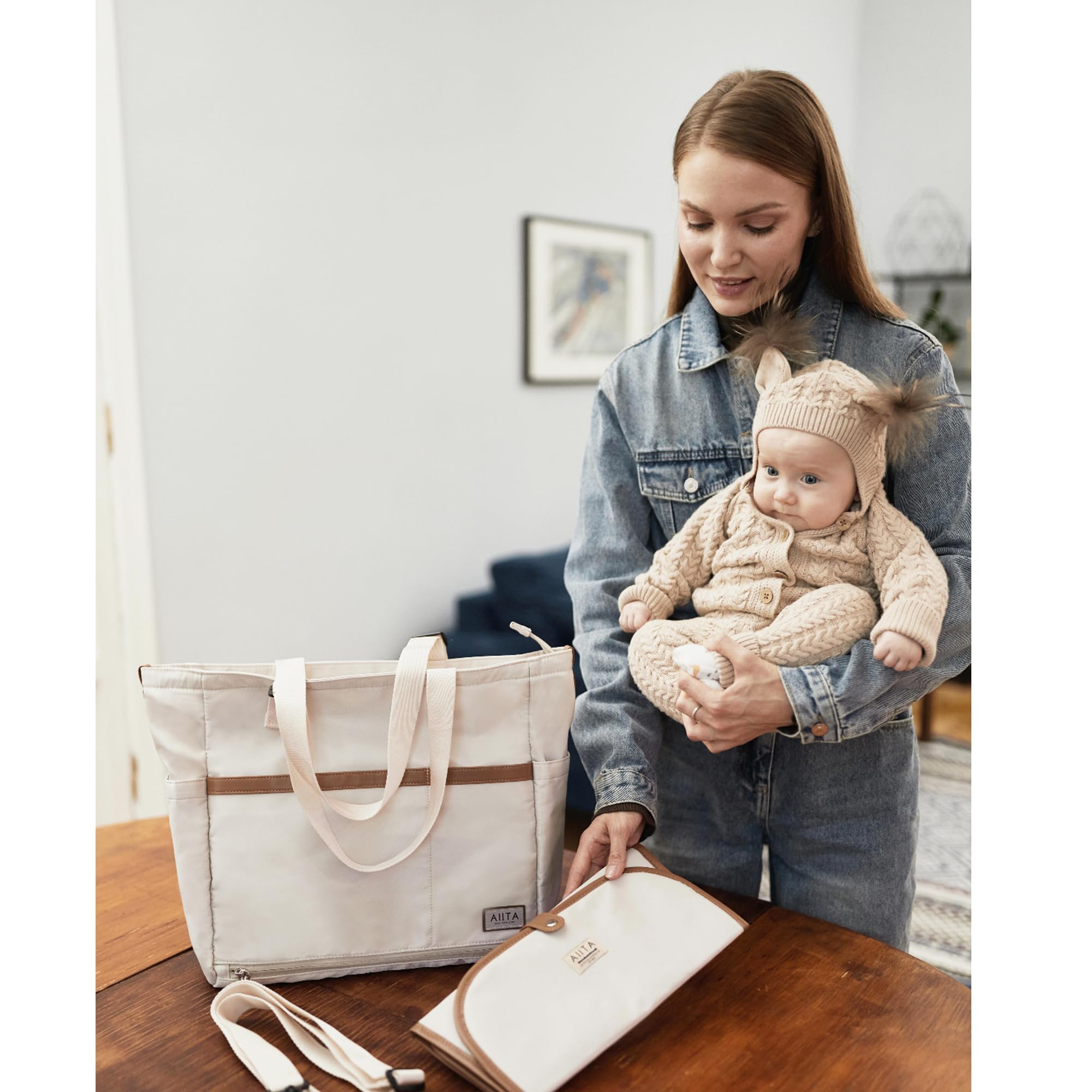 Bolsa de pañales con cambiador, elegante bolsa de pañales para mamá y papá, mochila de viaje convertible, bolsa de pañales de maternidad, bolsillos antirrobo, artículos esenciales para recién