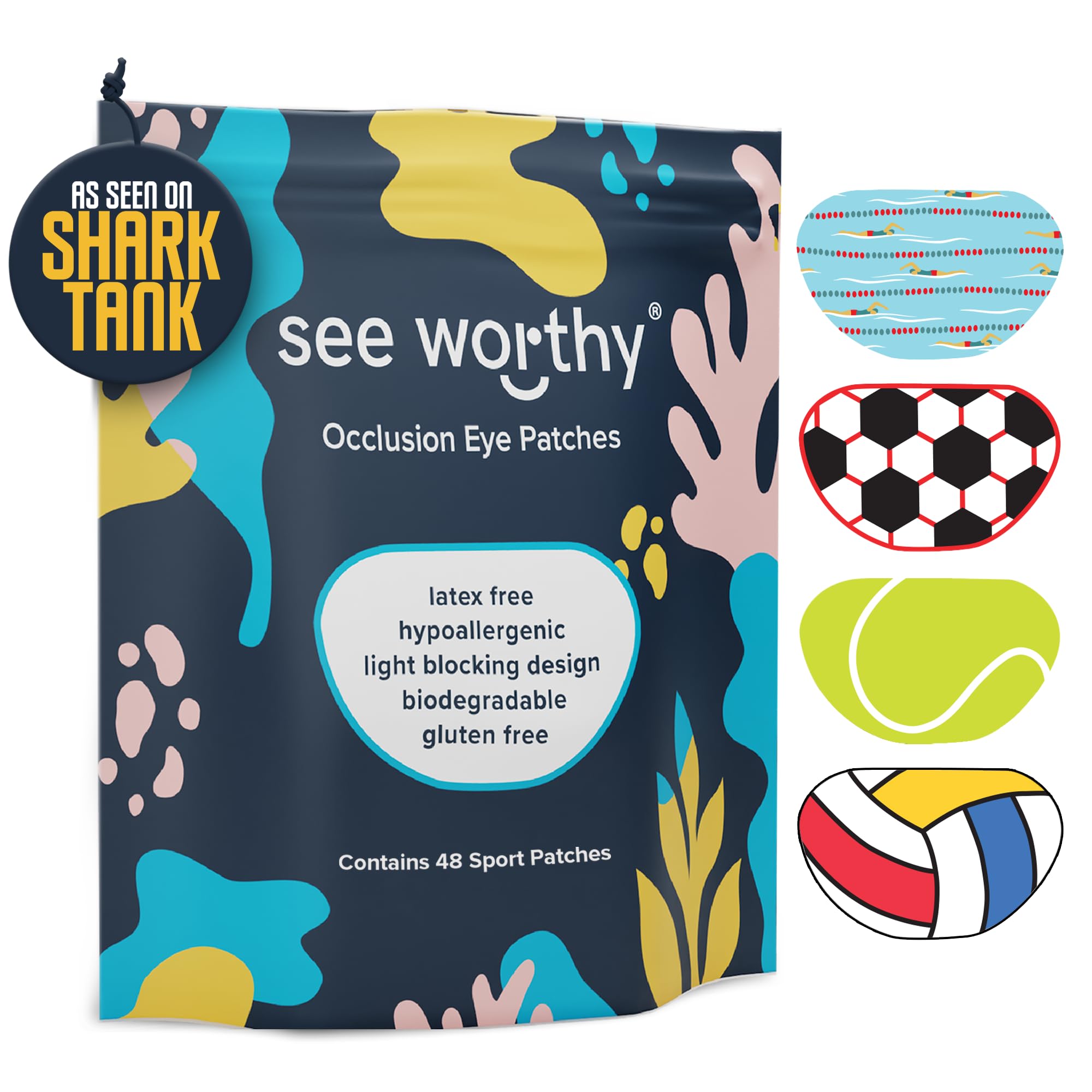 Adhesive Eyepatch for Kids & Adults - As Seen on Shark Tank - Kids Breathable, Comfortable Sport Eyepatch for Lazy Eye - Amblyopia & Sensitive Skin Medical Eye Patches - 48 Patches by See Worthy