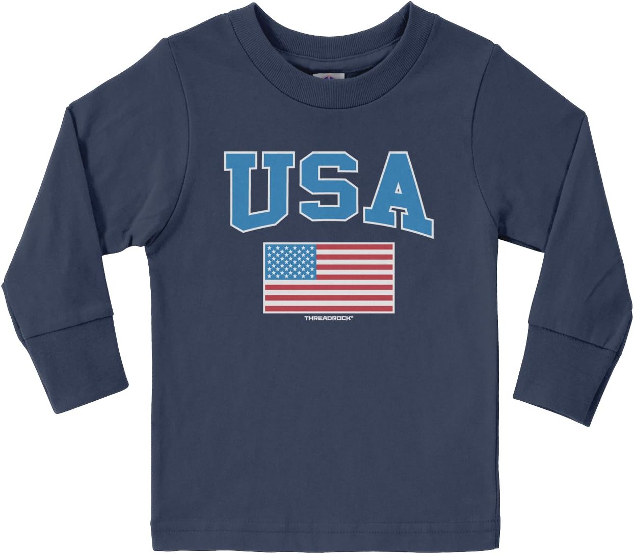 Threadrock Little Boys' USA Text and American Flag Toddler L/S T-Shirt