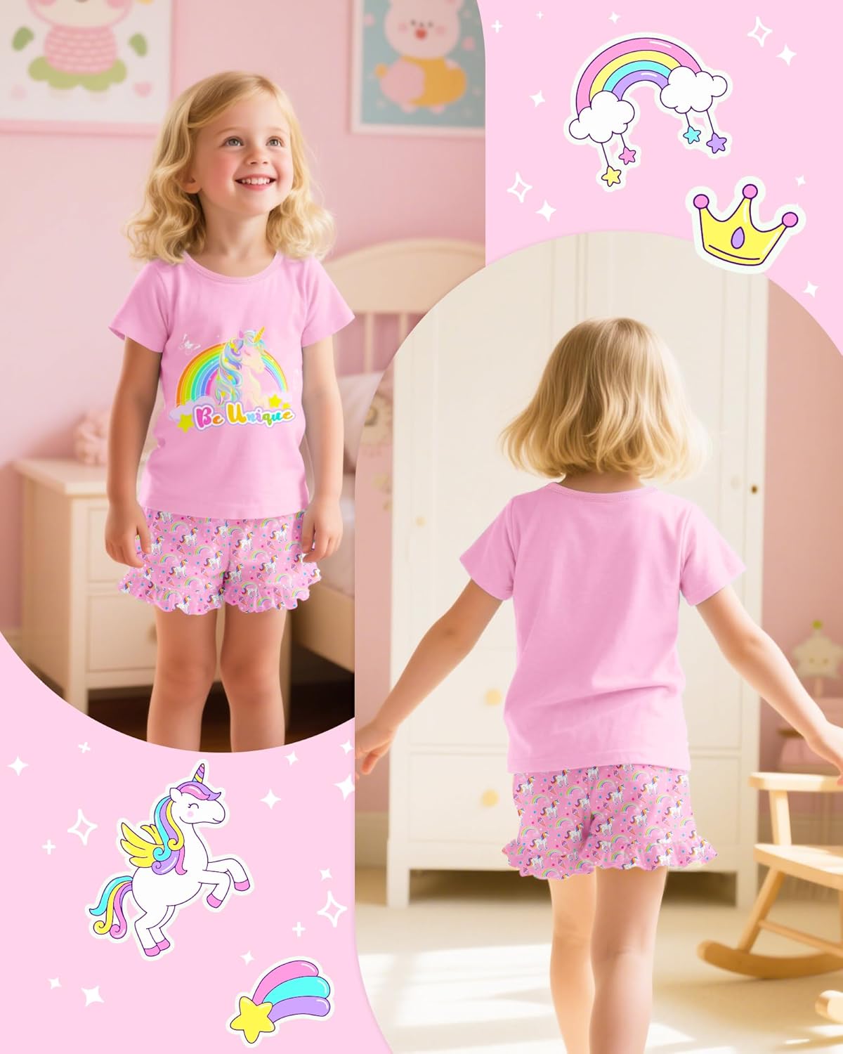 Sylfairy Girls Pajamas Summer Toddler Girl Pajamas Sets Short Sleeve Girls' Cute Sleepwear Pjs - Image 4