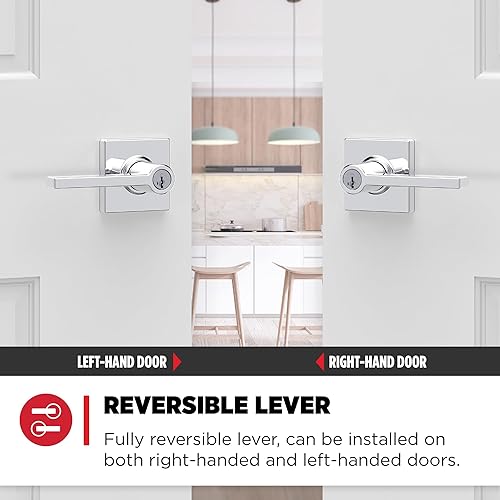 Miniatura 157 de Kwikset Casey - Manija de bloqueo de puerta de entrada, entrada exterior con llave segura, mango reversible, tecnología de seguridad SmartKey Re-Key