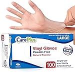CARE PLUS Pro Vinyl Clear Gloves - Large Size, 100 Count | Latex-Free, Powder-Free, Heavy Duty, Non-Sterile, | Food Prep, Kitchen & Cleaning Gloves, Hair Coloring | Ideal for Professional Use