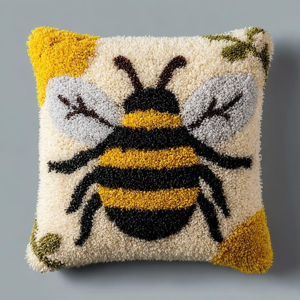 Wallustrioaw Cartoon Bee Latch Hook Cushion Kits,