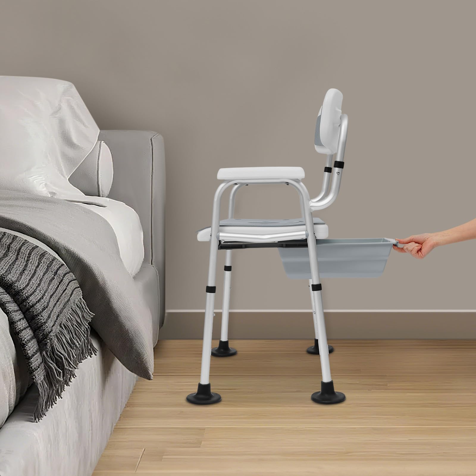 Silla de ducha para personas mayores, asiento de ducha con respaldo y cómoda, altura regulable 40-50 cm, asiento de ducha antideslizante, capacidad de carga 150 kg, asiento de bañera para personas