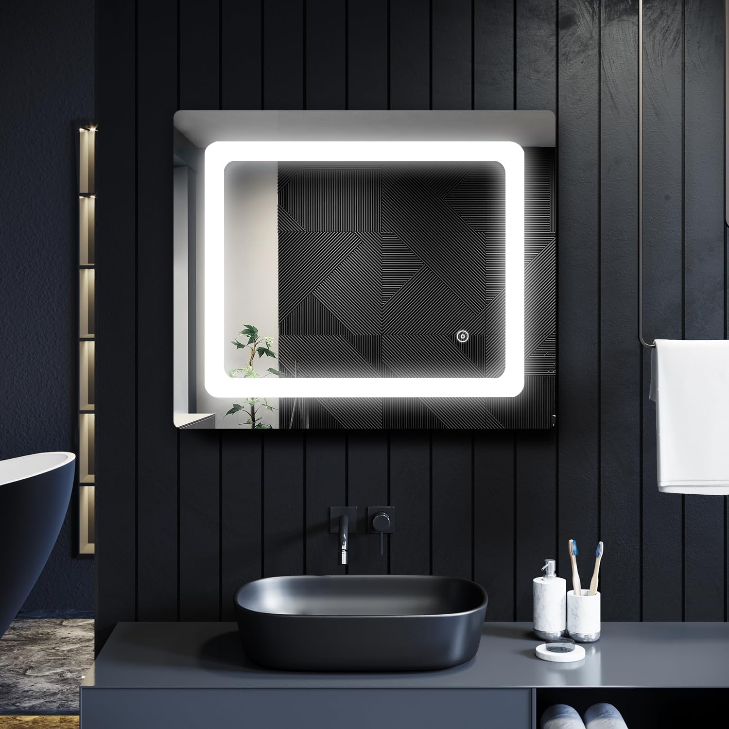 ELEGANT 600 x 500mm LED Illuminated Bathroom Mirror with Shaver Socket Heated Demister Pad Wall Mounted Single Touch Sensor IP44 Smart Modern Bathroom Vanity Mirror