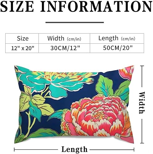 Miniatura 2 de ArogGeld Chinoiserie - Cojín de cojín lumbar, diseño de peonía floral, diseño de peonía, turquesa, verde azulado, verde, para dormitorio, 12 x 20