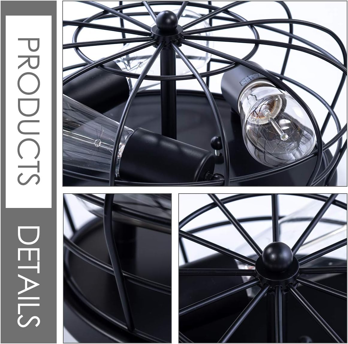 New Arrivals VILUXY Industrial 3-Light Rustic Semi Flush Mount Ceiling Light, with Metal Cage for Kitchen, Living Room, Dining Room, Bedroom, Hallway, Stairway