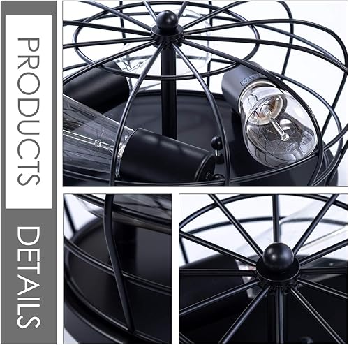 Miniatura 6 de VILUXY Lámpara de techo industrial negra semiempotrada de 3 luces rústicas con jaula de metal para cocina, sala de estar, comedor, dormitorio,
