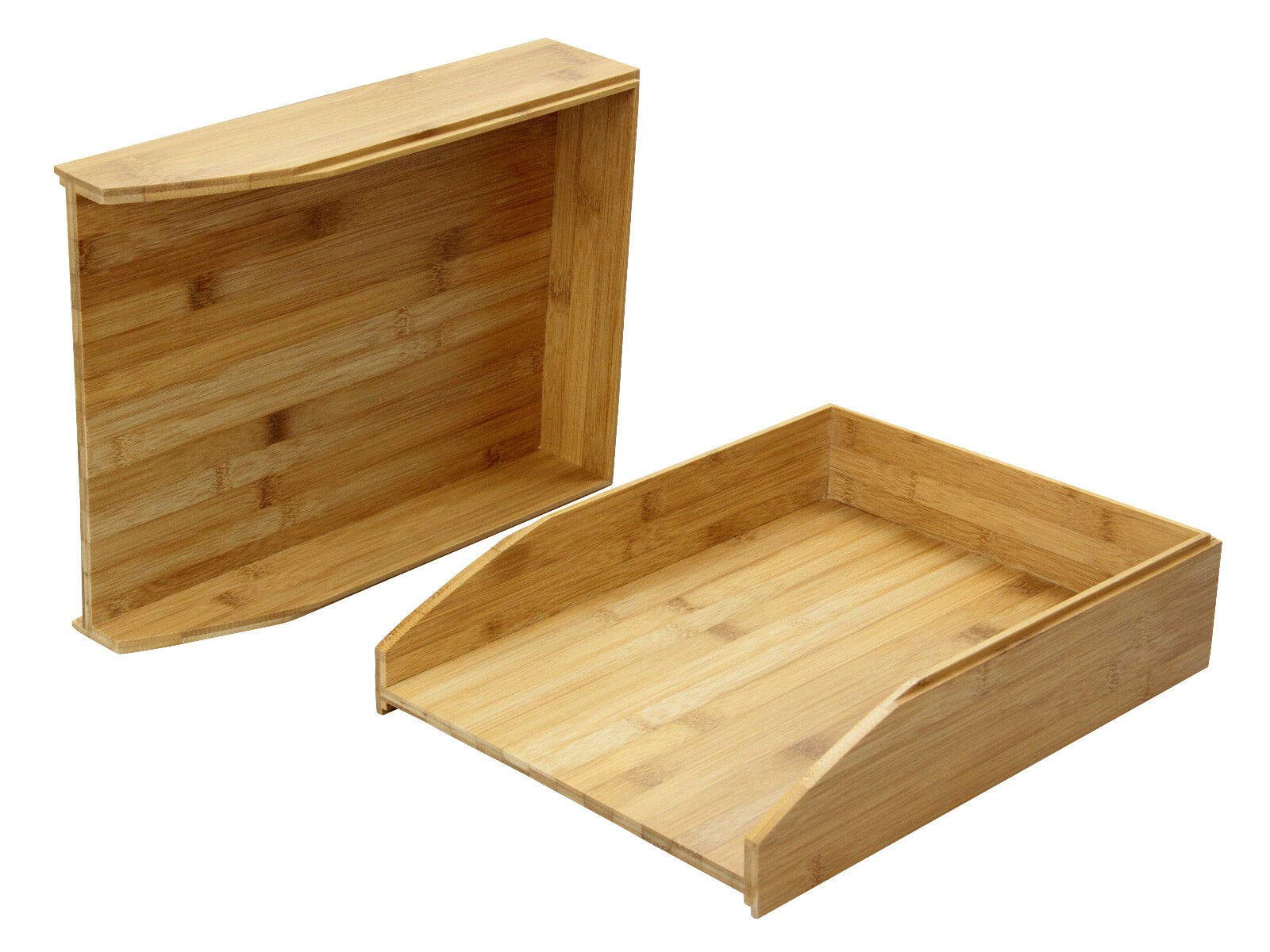 Woodquail Set mit 2 Stapelbaren Briefablagen A4 Papierablage Zeitschriftenhalter Sortierständer, aus Natürlichem Bambus