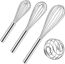 KSENDALO Stainless Steel Whisks Set of 3, 8"/10"/12" Milk Egg Beater Blender Balloon Whisks with Thick Stainless Wire Blades for Cooking Whisking, Silver