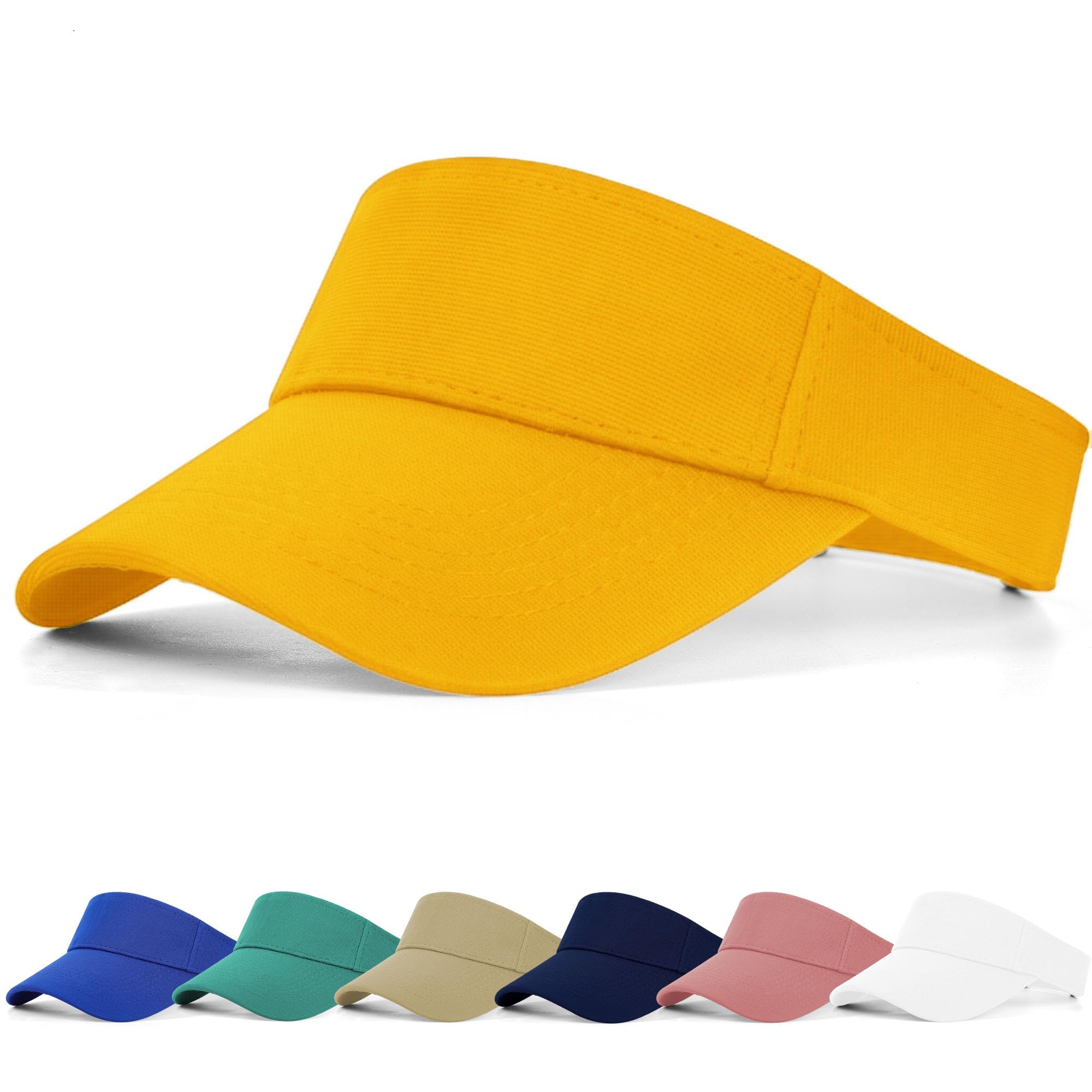 Fchui Women's Yellow Sun Visor Cap - Ponytail Baseball Cap For And Long Peak Thicker Sweatband Adjustable Hat For Golf Cycling Fishing Tennis Running Jogging Visor Hats For Men (Yellow)