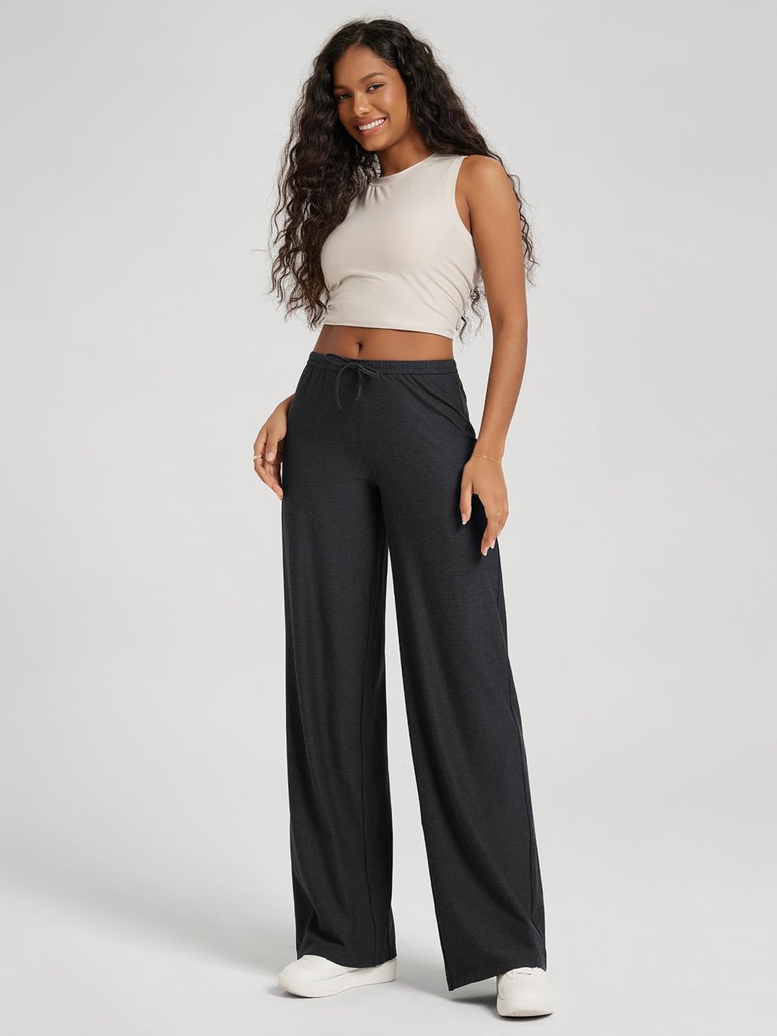 ODODOS Women's Wide Leg Pants - Ultra Soft odSTRATUM Tech Adjustable Mid-Rise Casual Pajama Lounge Pants