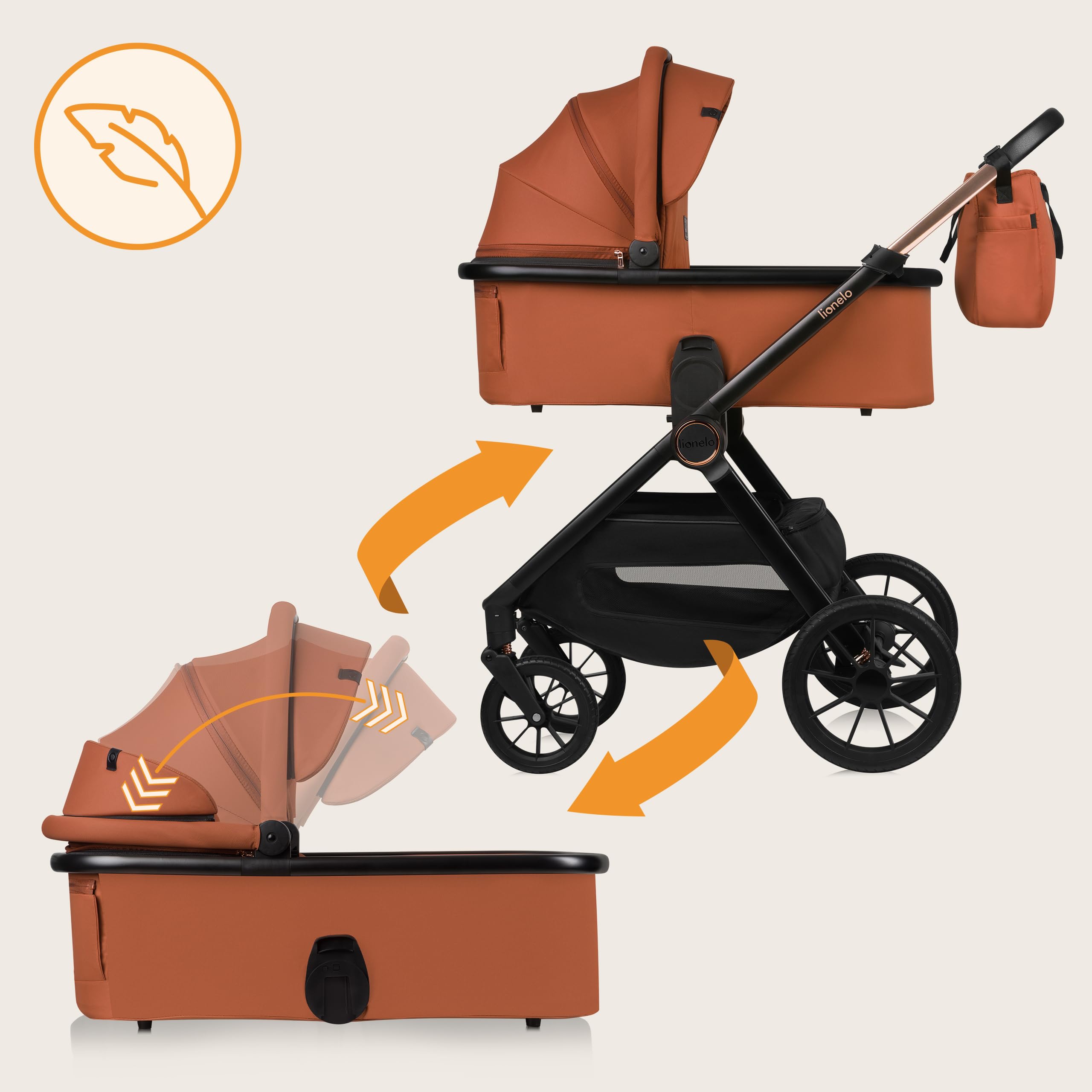 LIONELO LAYLA 2 w 1 Wózek Spacerowy Dziecięcy 0-48 miesięcy do 22 kg Gondola do 9 kg, Regulacja Oparcia i Podnóżka, AiryDots, Obrotowe Koła PU 360o Pełna Amortyzacja Budka XXL