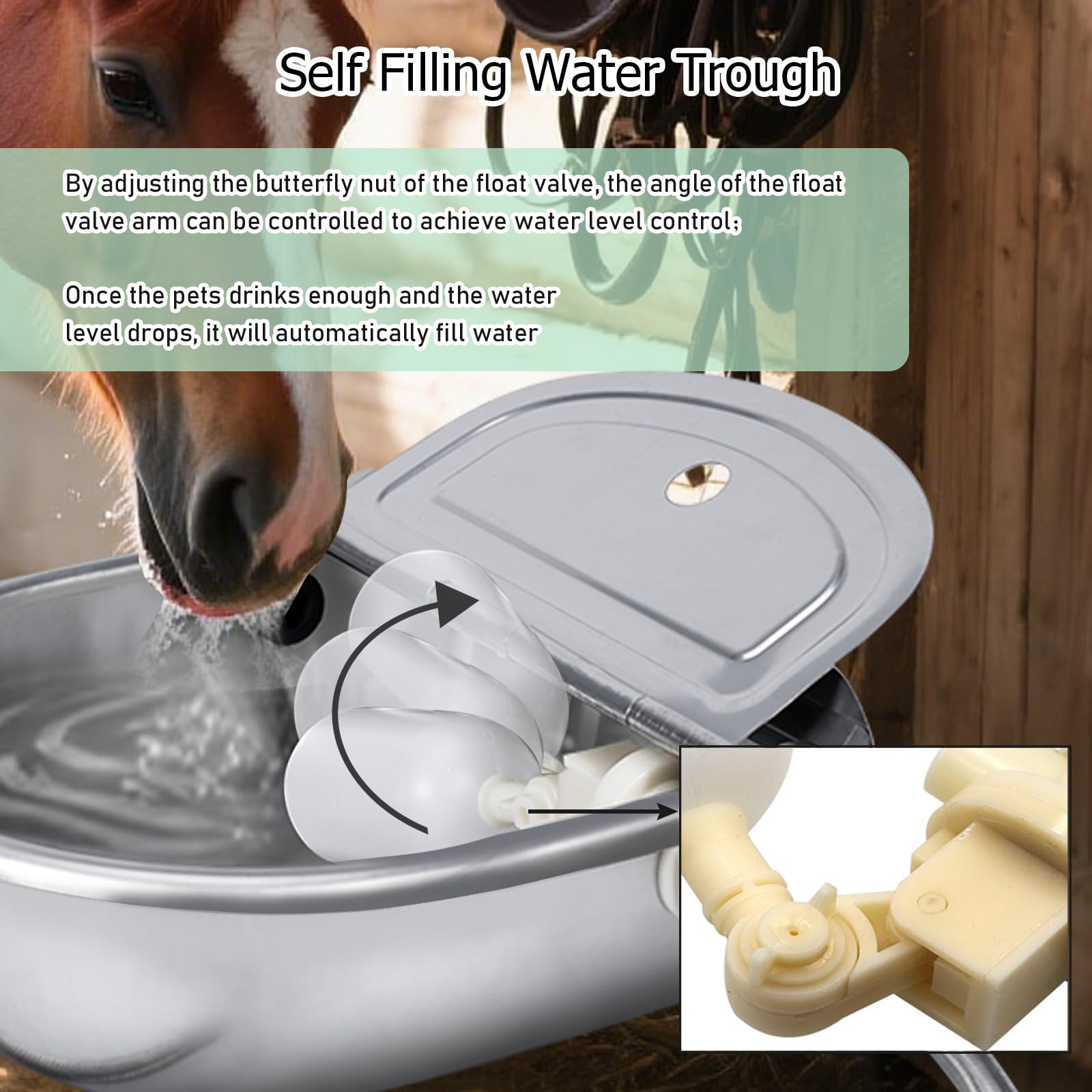 Automatischer Wasserspender für Hunde, Edelstahl-Wassernapfspender, automatischer Nachfüll-Wasserspender für Hühner, Pferde, Ziegen, Vieh, Rohr und Messingventil, 1,27 cm auf 1,9 cm