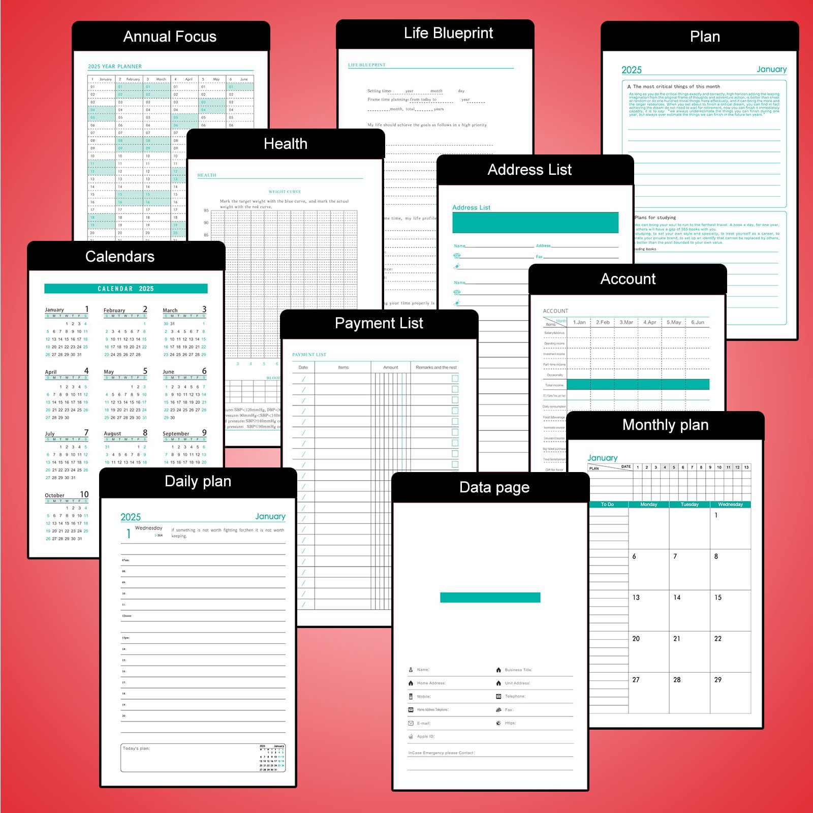 Agenda Accademica 2025 A5 - Copertina Rigida, Un Giorno Per Pagina, Con Penna E Tasca - Foto 3