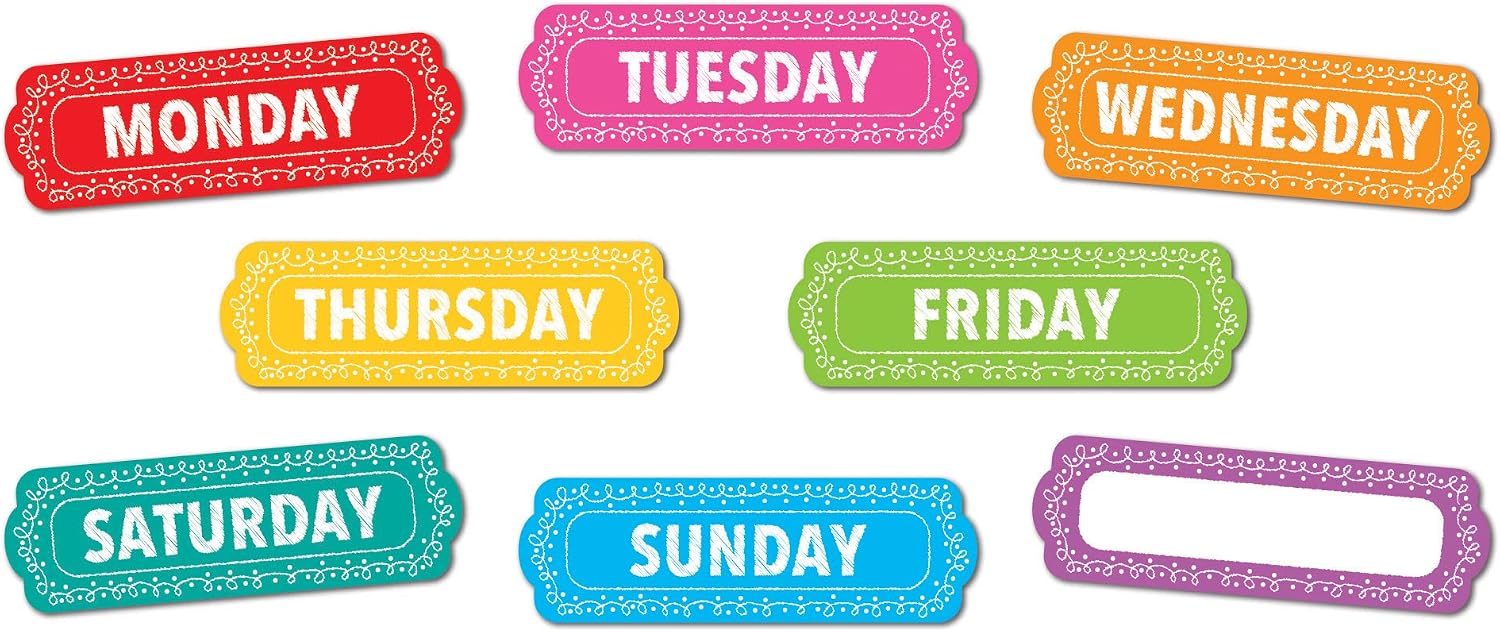Ashley Productions Magnetic Die-Cut Timesavers & Labels, Days of the Week, Chalk Loops, 8 Pieces