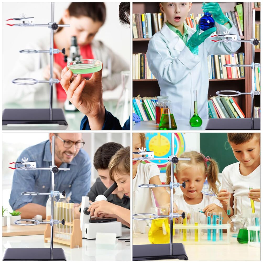 Support de Laboratoire en Fer Base Stable pour Expériences Chimiques | Montage Simple, Compatible Lampe à Alcool, Usage pour Enseignement Expérimental et Manipulations de Labo