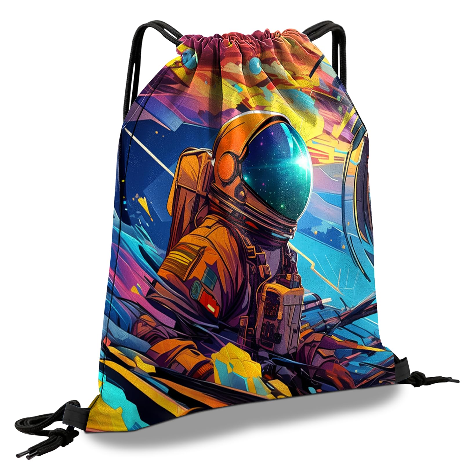 Cabreche Drawstring Backpack Draw String Sports Bags for Gym Travel Beach Waterproof Cute Sackpack Men Women Aesthetic (13"×17")-Astronaut