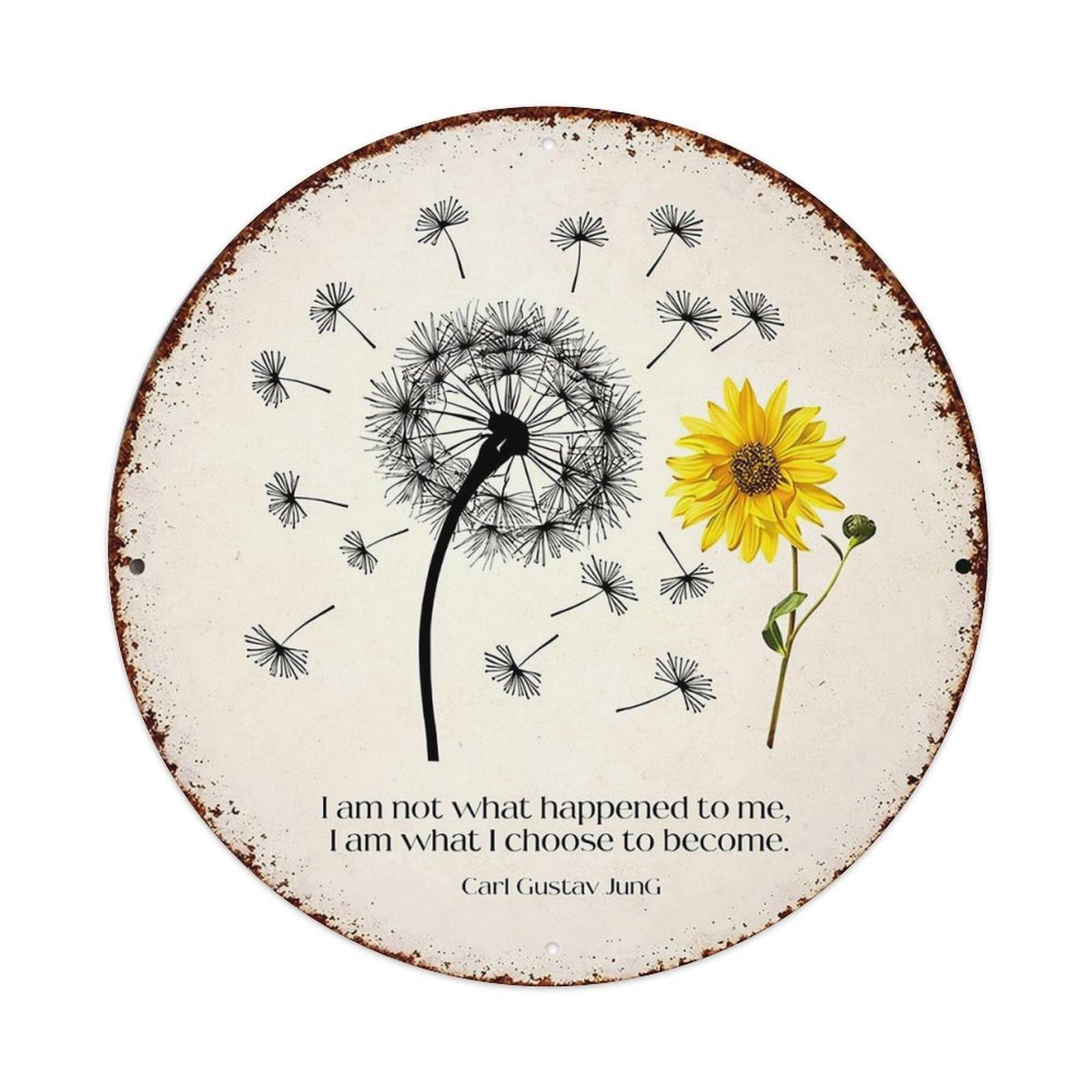 Jdyaojiesheng Vintage Dandelion Sunflower Quote Art Print Round Tin Sign Retro Metal Wall Decor Metal Poster, Home Bar Garage Farmhouse Cafe Wall Art Decoration 8X8inch