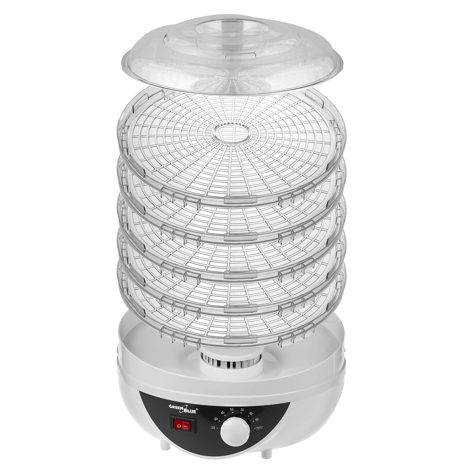 Green Blue GB195 Essiccatore alimentare per funghi, verdure e frutta, erbe 250W, extra silenzioso, 5 setacci Diametro 27 cm Temp regolabile