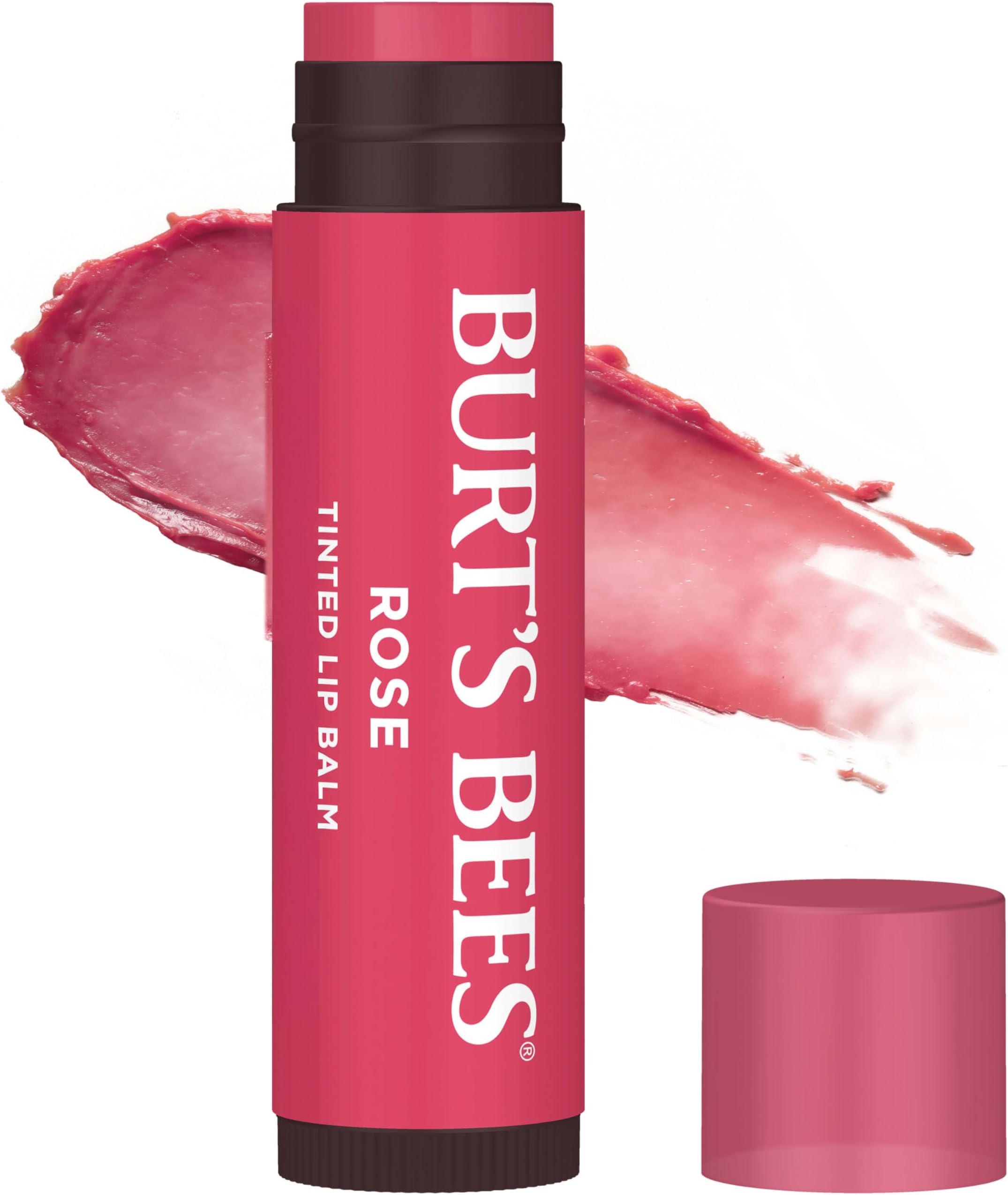Burt's Bees Lip Tint Balm, Long Lasting 2 in 1 Duo Tinted Balm Formula, Color Infused with Hydrating Shea Butter for a Natural Looking Buildable Finish, Rose, 1 Tube