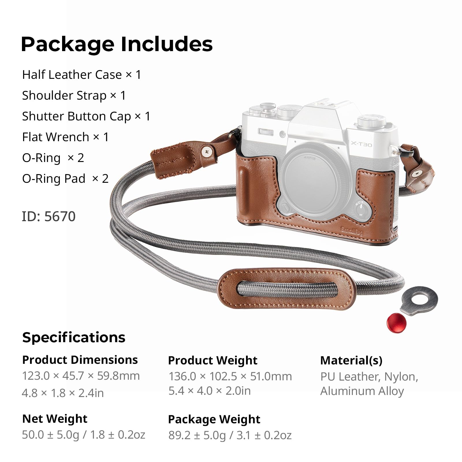 SMALLRIG X-T30 III Borsa semi-in pelle con tracolla per FUJIFILM X-T30 / X-T30 II/X-T30 III, borsa per fotocamera in stile retrò con telaio in alluminio e pulsante di scatto, marrone, 123.0 x 45.7 x
