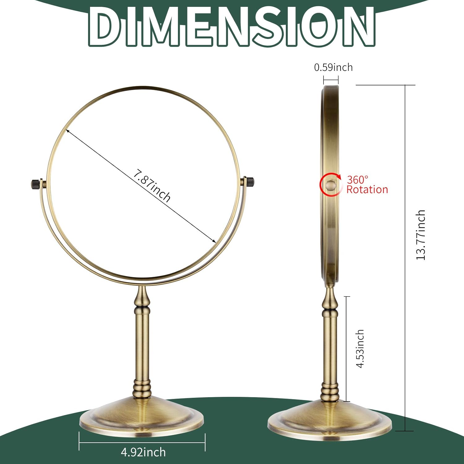 Nicesail Tabletop Makeup Mirror, Double-Side 1X-10X, 360 Swivel Magnifying Mirror for Table Desk Make up Vanity, No Light Antique Bronze (8 Inch, 10X)