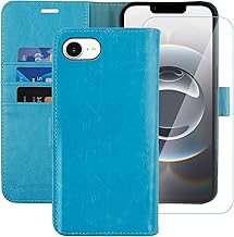 MONASAY For iPhone 17E/16E Case,Apple 17E/16E Wallet Case 6.1-inch, [Glass Screen Protector] Flip Folio Leather Cell Phone Cover with Credit Card Holder for Apple 17E/16E 2025,Light Blue