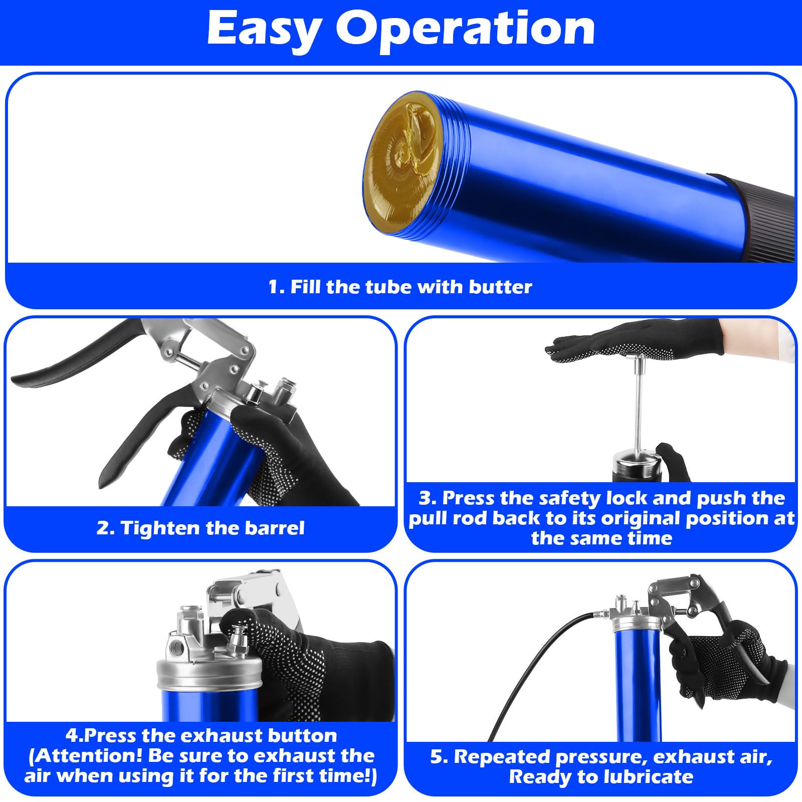 Ingrassatore Manuale 8000PSI Ingrassatore Professionale con Tubo Flessibile Tubo Metallico e G Pistola Grasso Accoppiatore Pistola per Grasso Manuale Adatto Cartucce da 400g - Blu