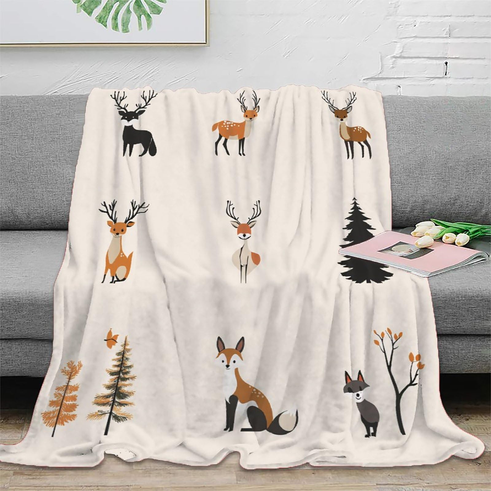 Couverture microfibre 3D à motif d'animaux de la forêt jeté de lit