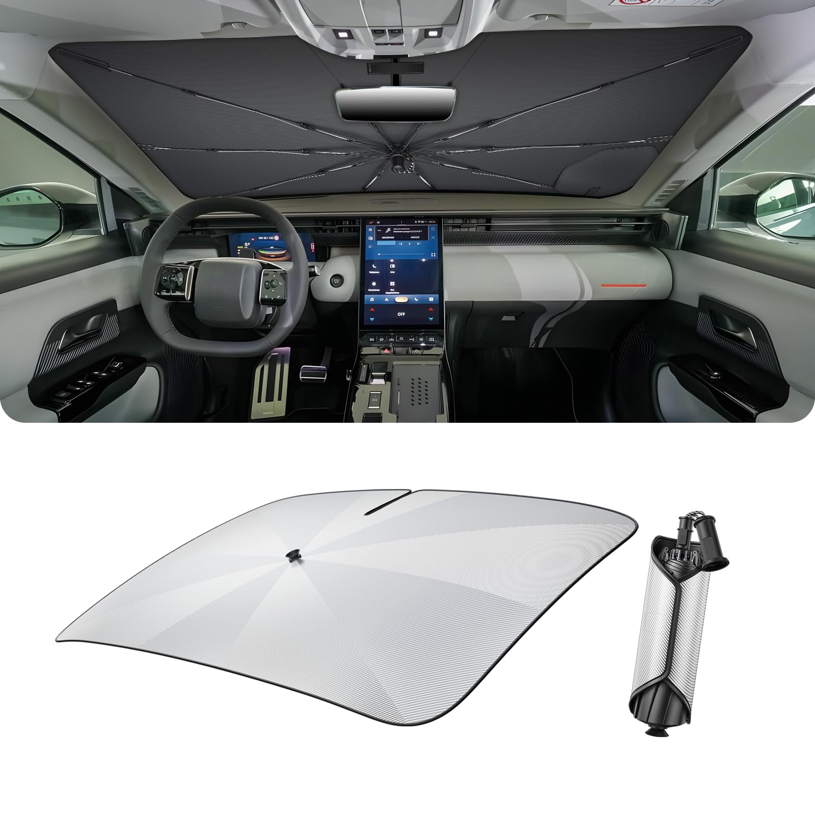 LUWU [Aggiornato] Ombrello Parasole Auto Compatibile con Citroen C5 Aircross Hybrid 2017-2025 Parabrezza Parasole Auto ad Ombrello Pieghevole per Parabrezza Anteriore Interno C5 Aircross Accessori