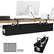 KEEGH Under Desk Cable Management Tray 36", No Drill Cord Organizer, Black | Heavy Duty, Large Capacity, 3-Level Clamp Fit 0"-2.5" Desks, Clamp/Screw Mount, for Home, Office, Gaming, Room, Studio