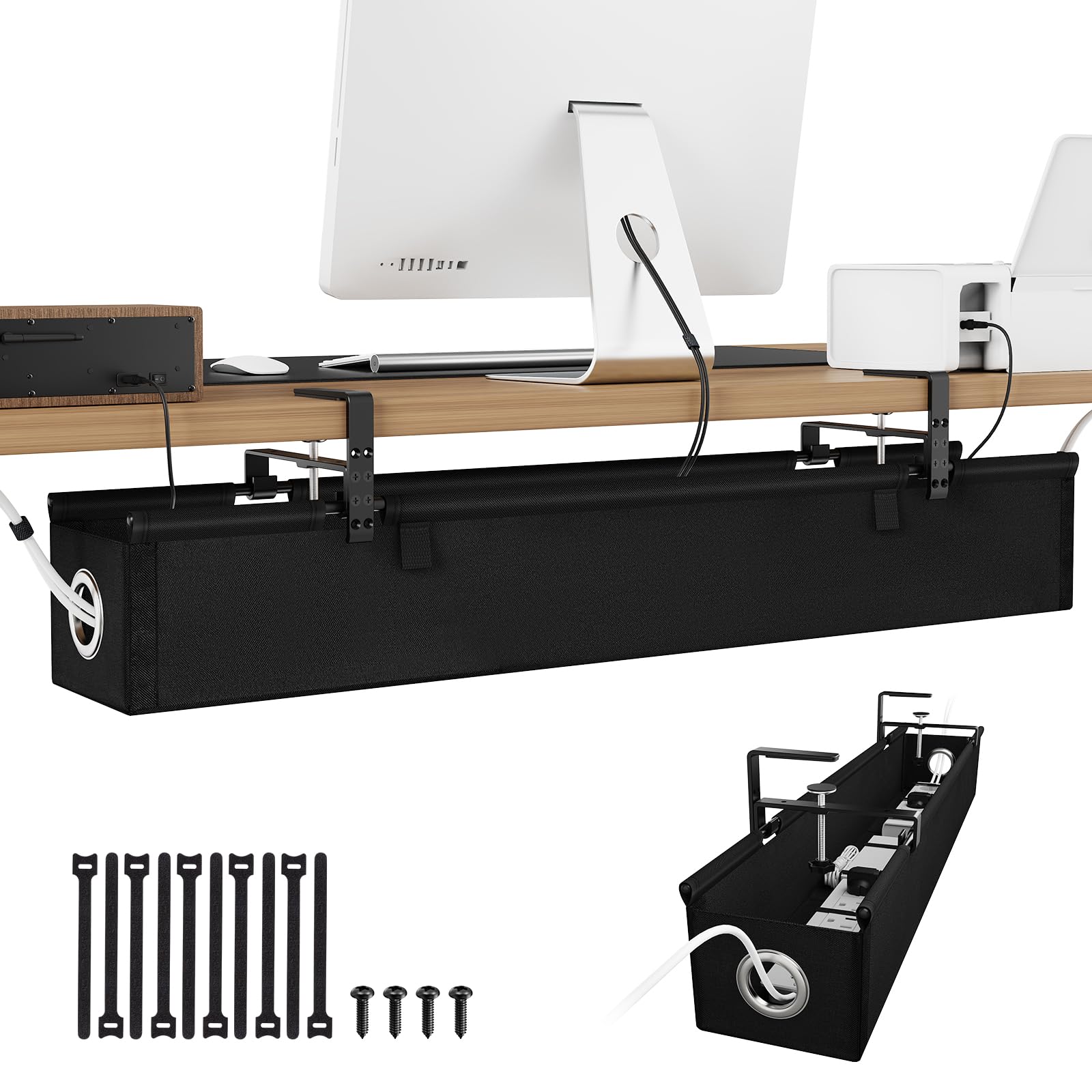 KEEGH Under Desk Cable Management Tray Side Sealing Cable Tray 36in Black