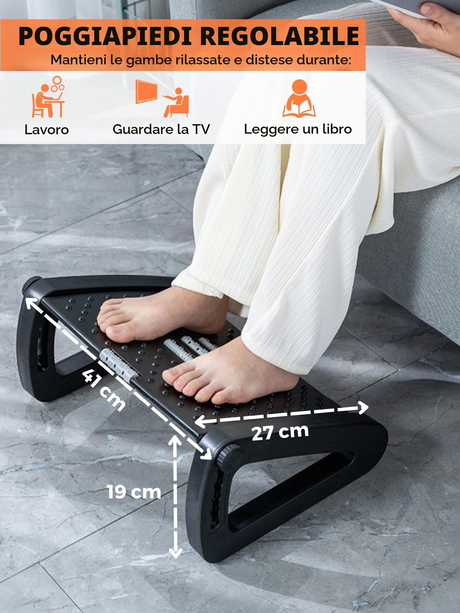 Poggiapiedi Ergonomico per Ufficio, Supporto per i Piedi per Scrivania Regolabile, Antiscivolo, Poggiapiedi con Funzione Massaggio, Migliora la Postura e la Circolazione, Ideale per Lavoro e Casa