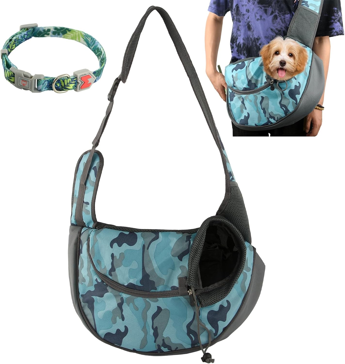 Small Dog Carrier Sling,Pet Sling Carrier with Collar,Dog