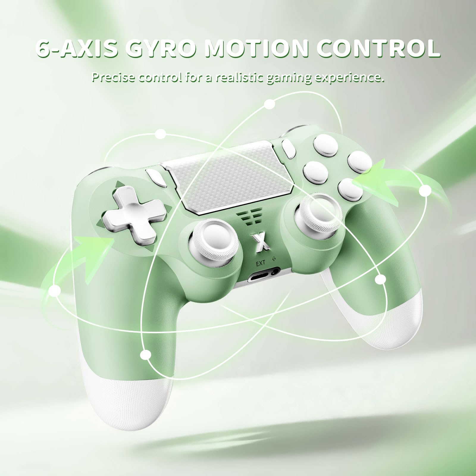 Suoxiom Wireless Controller for PS4, Game Controller for P4/Slim/Pro/PC, Bluetooth Gamepad Joystick with Vibration Touch Panel, Upgraded Six-Axis Sensor, 3.5mm Audio Jack (Light Green) - 4