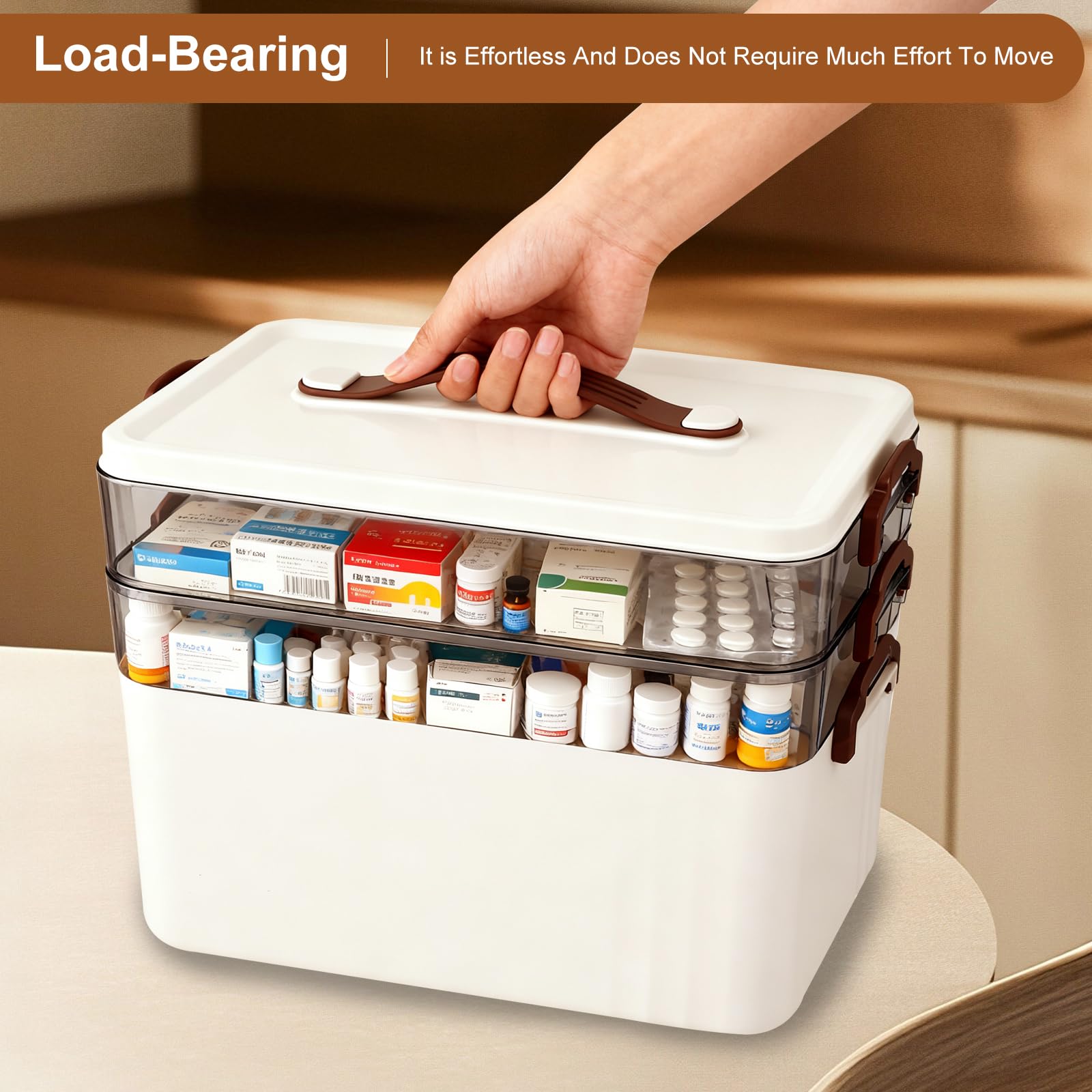Porta Medicine da Casa, 3 Piani Scatola Porta Medicine, Portatile Scatola per Medicinali con Manico Ergonomico e Coperchio per Medicine, Gadget, Gioielli, Cosmetici (Bianco)