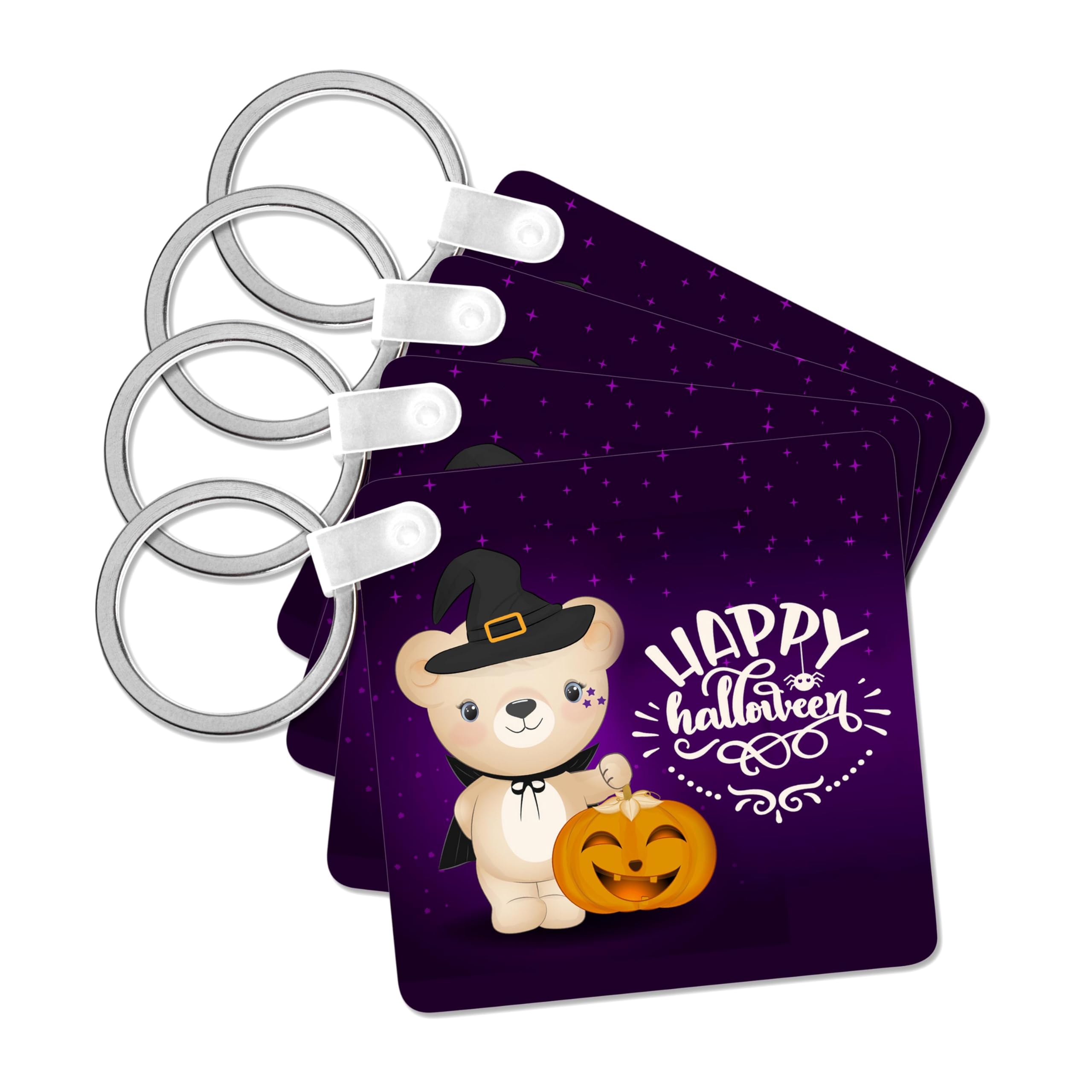 3dRose, Halloween Teddy Bear Witch for Kids Trick or Treat Pumpkin, set of 4 Key Chains
