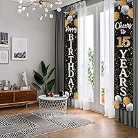 Vista 4 de Cartel de puerta de feliz cumpleaños 15 negro y dorado – Fondo de bienvenida a los quince años de edad, decoración de fiesta de cumpleaños 15.