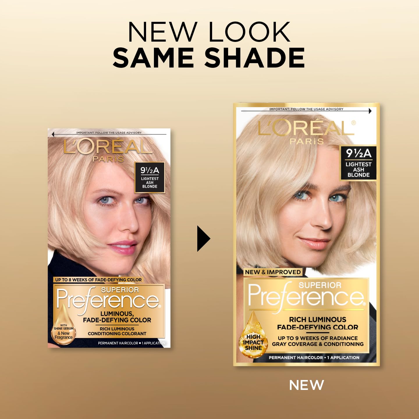 L'Oreal Paris Superior Preference Luminous Fade-Defying Permanent Hair Color, Hair Dye For Up to 9 Weeks of Radiance, Lightest Ash Blonde 9.5A, 1 Hair Dye Kit (Pack of 2)