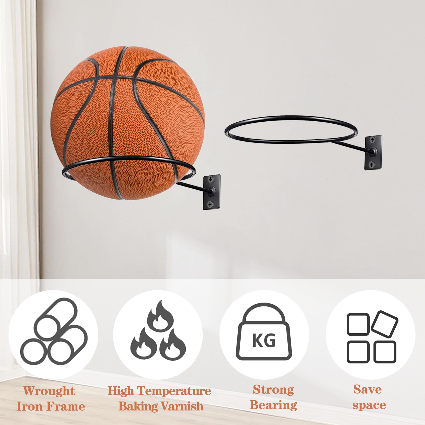 Support Muraux Ballons WIYETY - Lot De 5 | Pour Basketball, Football, Volley | Range Sport Gain De Place