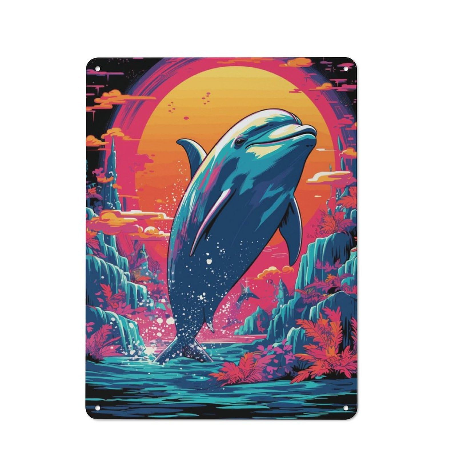 Junmoney Retro Dolphin Jump Retro Tin Sign 40X30cm For Man Cave Or Games Room, A Decorative Christmas Gift For Leisure-Room Decor Enthusiasts